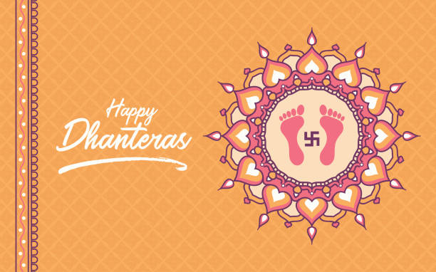 Happy Dhanteras Background Design Indian Religious Festival Happy Dhanteras Background Design with Floral Ornament  Vector Illustration dhanteras stock illustrations