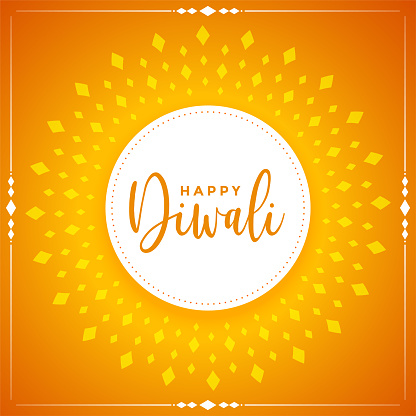 happy diwali wishes card in yellow background