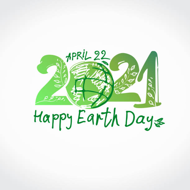 Happy Earth Day 2021. April 22. Vector hand drawn template. Green handwritten logo. Happy Earth Day 2021.  April 22. Vector hand drawn template. earth day stock illustrations