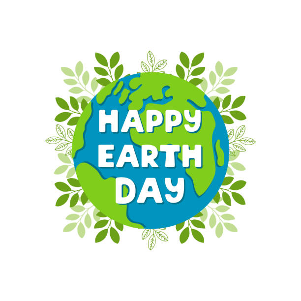 Happy Earth Day bright colorful illustration with lettering and plants on white background Happy Earth Day bright colorful illustration with lettering and plants on white background. Earth day concept in flat design. Vector illustration earth day stock illustrations