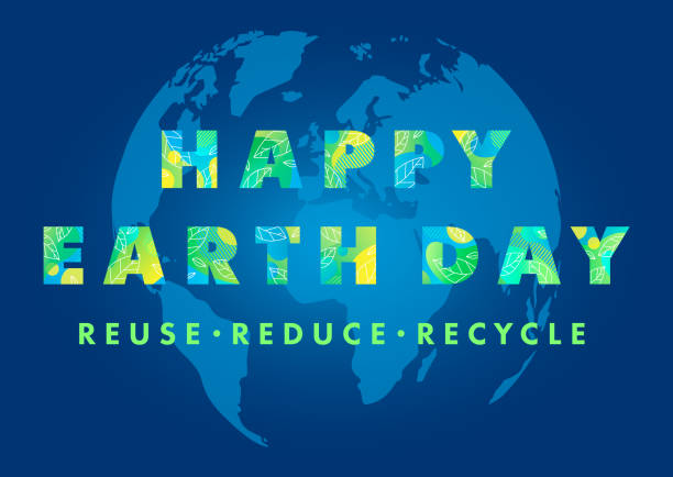 Happy Earth Day typography design Happy Earth Day typography design.Letters with fluid shapes,tiny leaves and Earth silhouette on a background.Earth Day concept perfect for prints, flyers,banners design and more.Reuse,reduce,recycle. earth day stock illustrations