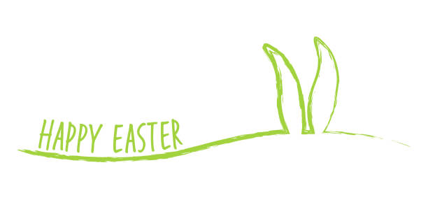 Happy easter banner greetings with rabbit ears eps vector illustration of happy easter banner greetings with rabbit ears and easter time greetings on white background easter sunday stock illustrations