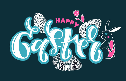 Happy Easter - big hand drawn doodle set. Easter background. Template design elements for invitation, poster, pattern, fabric, textile. Easter art.