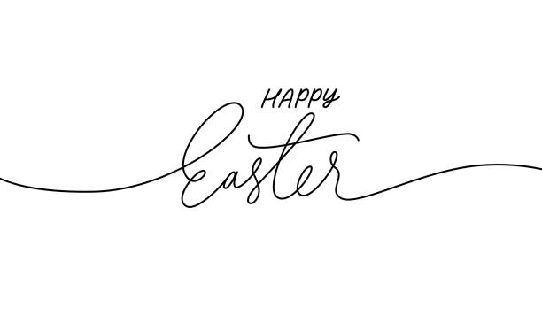 Happy Easter black linear lettering with swooshes. Happy Easter black linear lettering with swooshes. Hand drawn elegant modern vector calligraphy. Design for holiday greeting card and invitation of the happy Easter day. Greeting card text template. easter stock illustrations