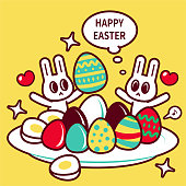Easter Characters Vector Art Illustration
Happy Easter Bunny with a big plate of Easter Eggs.