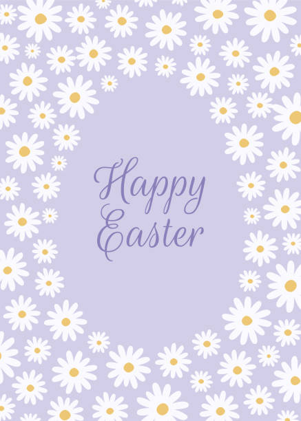 Happy Easter Card with Daisy frame.  easter sunday stock illustrations