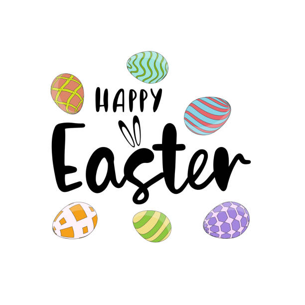 Happy Easter cartoon card with eggs. Vector  easter sunday stock illustrations