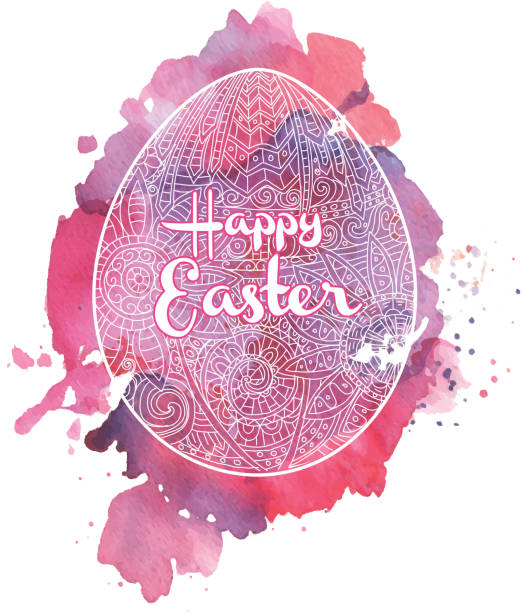 Happy Easter coloring book page egg design with text greeting  easter sunday stock illustrations