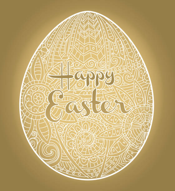 Happy Easter coloring book page egg design with text greeting  easter sunday stock illustrations