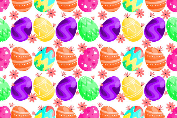 Happy Easter Day. Easter poster and banner template on white background. Greetings, presents in flat design. Promotion and shopping vector illustrations Happy Easter Day. Easter poster and banner template on white background. Greetings, presents in flat design. Promotion and shopping vector illustrations easter sunday stock illustrations