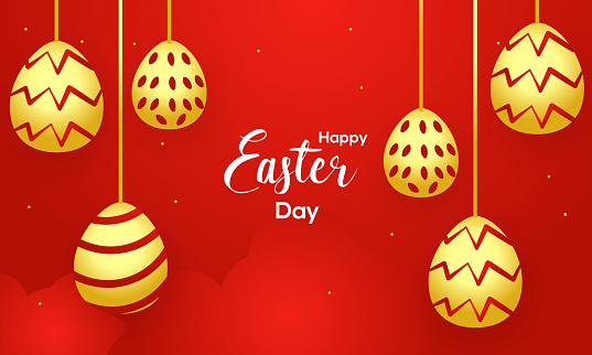 Happy Easter Day on red background illustration