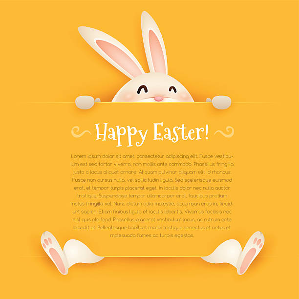 Happy Easter! Easter bunny with big sign vector art illustration