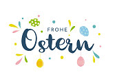 Happy Easter German text (Frohe Ostern). Vector illustration. EPS10