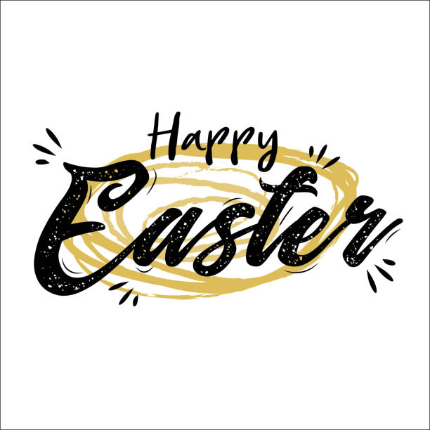 Happy Easter Hand Drawn Calligraphy with Brush Wettering. Holiday Greeting Card, Invitation,Flyer Design. vector art illustration