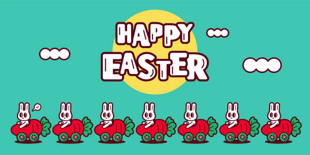 Happy Easter handwriting text and bunnies driving carrot cars Easter Characters Vector Art Illustration
Happy Easter handwriting text and bunnies driving carrot cars. easter sunday stock illustrations