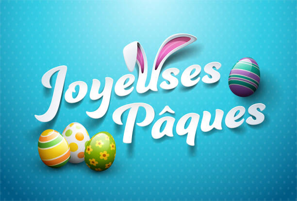 Happy Easter in French: Happy Easter Happy Easter in French: Happy Easter cheerful stock illustrations