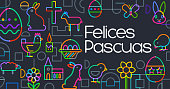 Easter Greeting Icons in a geometric web 2.0 flat style. Spanish Culture, Spanish Language, Spanish Easter, Spain, Felices Pascuas