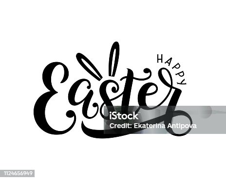 istock Happy easter lettering logo decorated by rabbit ears. 1124656949