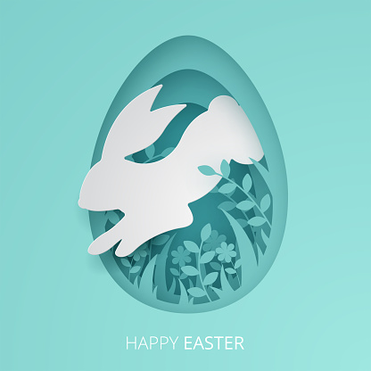 Happy easter paper cut greeting card. Vector illustration.