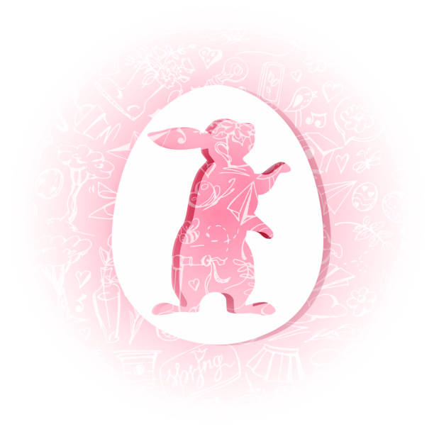Happy Easter! Paper Easter egg with a rabbit and a freehand drawing on a colored neutral background. Graphic vector illustration in EPS 10 format. Graphic vector illustration in EPS 10 format. easter sunday stock illustrations