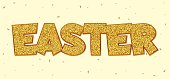 Easter template - golden glitter text. Falling Confetti. Separate on a light background. Vector illustration