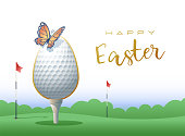 Realistic Easter egg in the shape of a golf ball. Vector illustration.