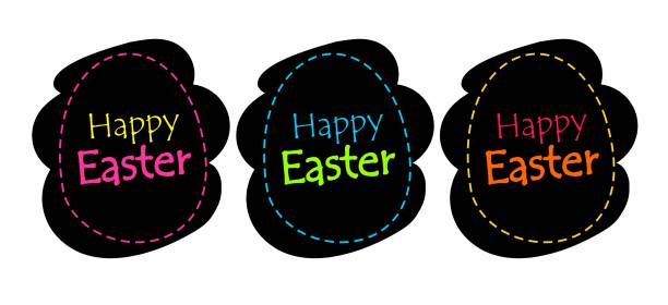 happy Easter. stickers for Easter. black modern fashion stickers in the shape of an egg. vector illustration for Easter. bright label "happy Easter". a label for a gift happy Easter. stickers for Easter. black modern fashion stickers in the shape of an egg. vector illustration for Easter. bright label "happy Easter". a label for a gift easter sunday stock illustrations