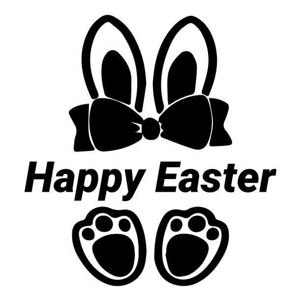Happy Easter text lettering with bunny illustration isolated on white background. Happy Easter text lettering with bunny illustration isolated on white background. Usable for greeting card, banner, and background. easter sunday stock illustrations