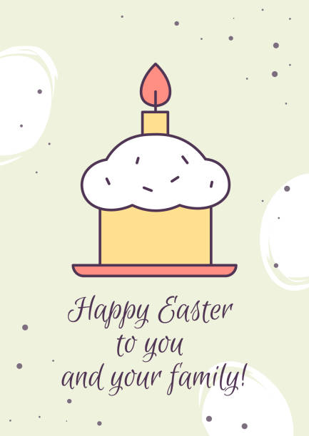 Happy easter to you and your family greeting card with color icon element Happy easter to you and your family greeting card with color icon element. Postcard vector design. Decorative flyer with creative illustration. Notecard with congratulatory message on grey easter sunday stock illustrations