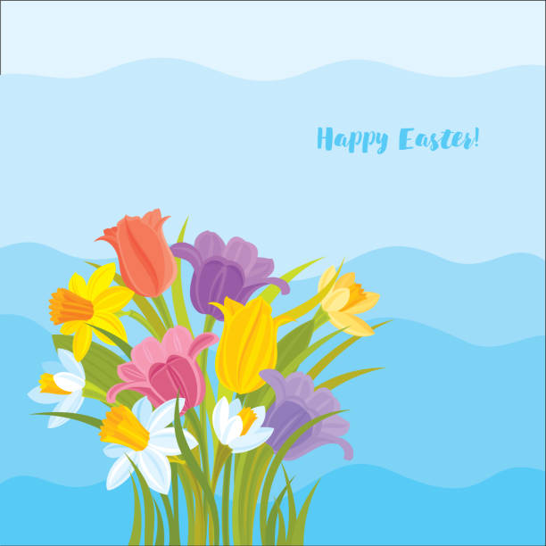 Happy Easter! Tulips and Daffodils Background  easter sunday stock illustrations