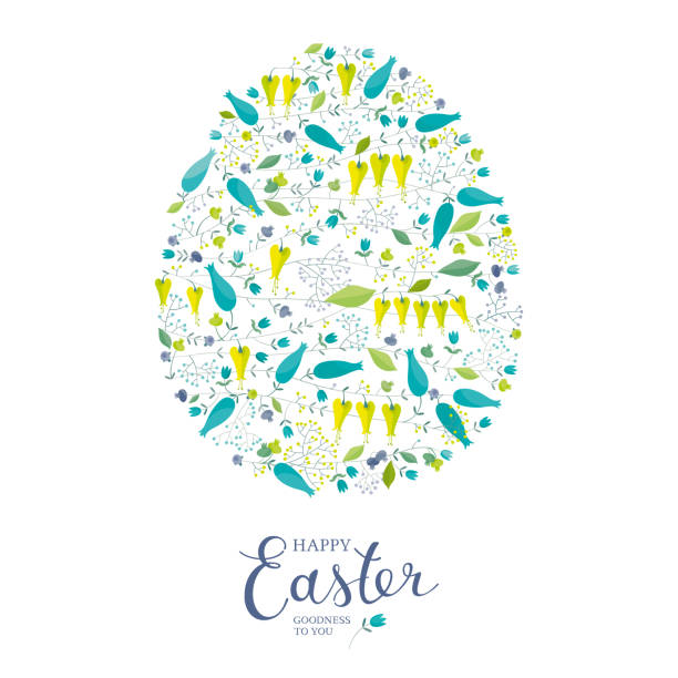 Happy Easter - vector greeting card with Easter floral egg and lettering design.  easter sunday stock illustrations