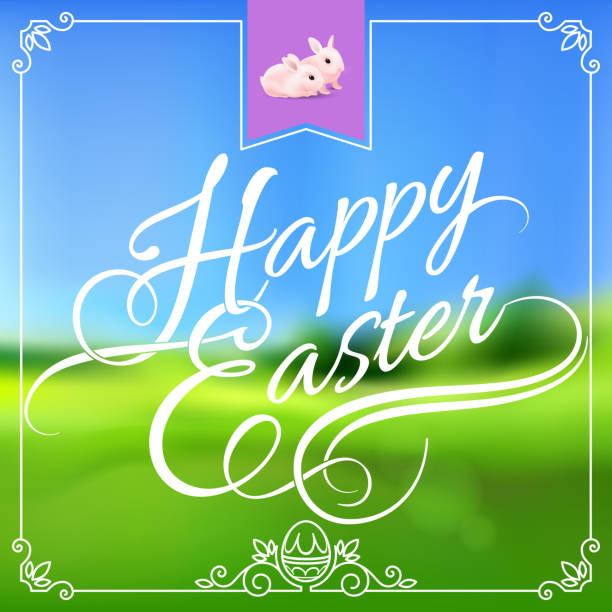Happy Easter Happy Easter Greeting Card. Illustration in Green Colors to Celebrate the Festive Season easter sunday stock illustrations