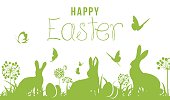 Vector  illustration of the Easter rabbits in green color.