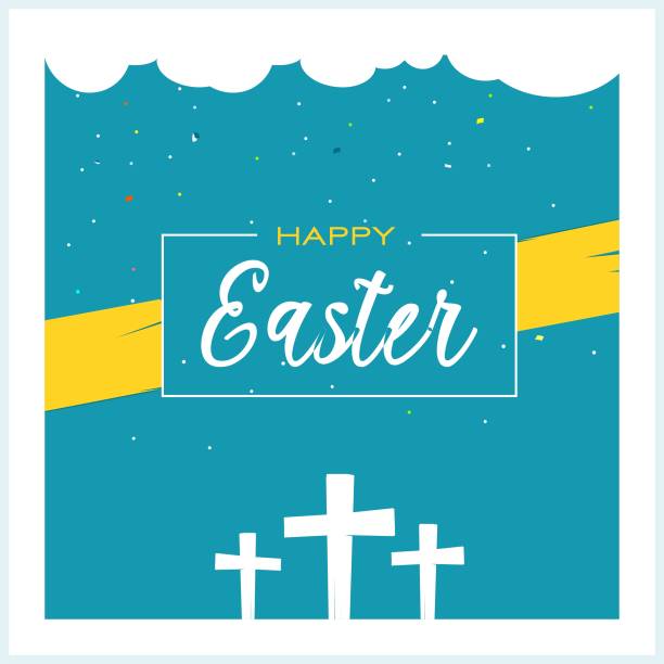 Happy Easter Vector Illustration Design with Three Crosses. Good Friday and Easter Celebration, Religious Holiday.  good friday stock illustrations