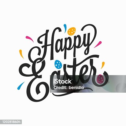 istock Happy Easter vintage sign with eggs on white background 1202818604