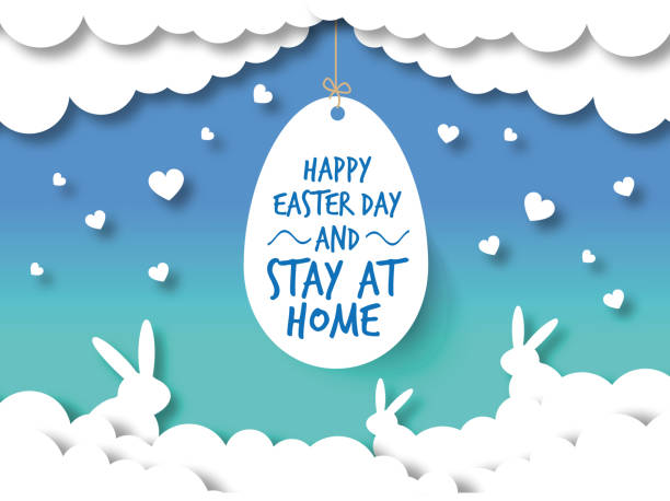Happy esater day and stay home  easter sunday stock illustrations