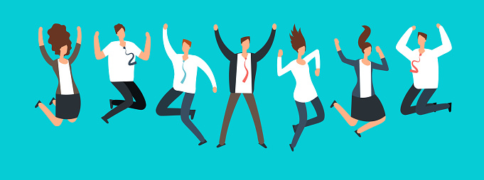 Happy Excited Business People Employees Jumping Together Successful