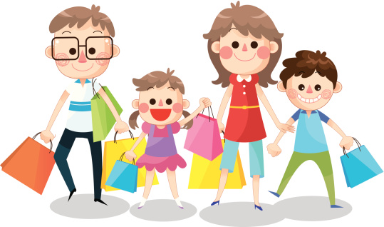 Happy Family hold shopping bags