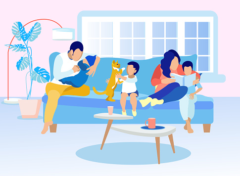 Happy Family Spending Time at Home Illustration