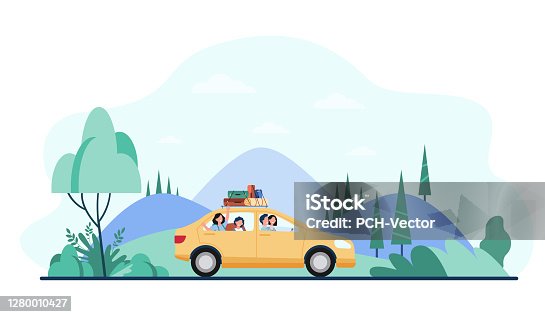 istock Happy family travelling by car 1280010427