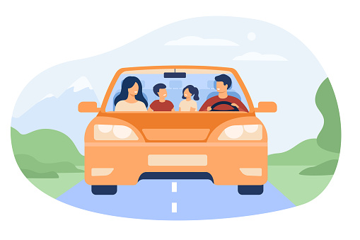 Happy family travelling in automobile