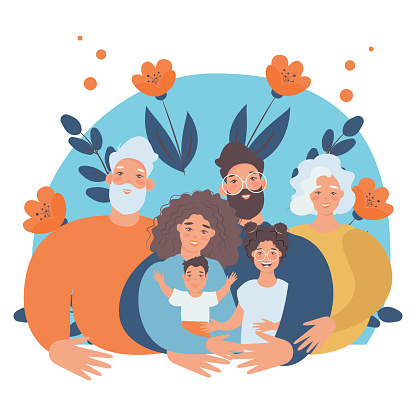 Happy family with kids -family health and wellness -modern flat vector concept digital illustration of a happy family of parents and children. Happy family day"n"n