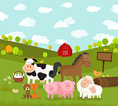 istock Happy Farm Animals Vectors Illustration 1253133324