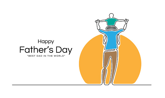 Happy father day - Abstract line drawing son is riding his father is neck at the sun vector design