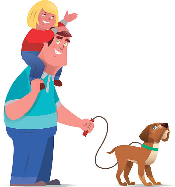 stockillustraties, clipart, cartoons en iconen met happy father with daughter - piggyback funny