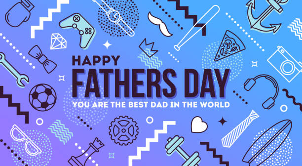 Happy fathers day greeting card. Mans things and objects pattern with fathers day greeting. Vector illustration. Happy fathers day greeting card. Mans things and objects pattern with fathers day greeting. Vector illustration. family designs stock illustrations