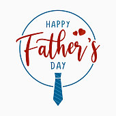 istock Happy Fathers day greeting card vector illustration. Celebration banner square design with tie and hand drawn typography, isolated on white background. 1253409173