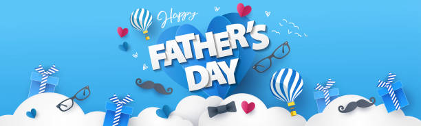 ilustrações, clipart, desenhos animados e ícones de feliz dia dos pais saudando design para cartão de saudação, banner, mídias sociais, promoção e venda - fathers day