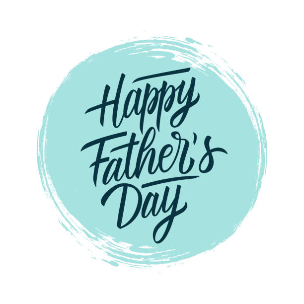 happy father's day odręcznie napisów projektu tekstu na niebieskim tle obrysu pędzla koła. kartka świąteczna. - fathers day stock illustrations