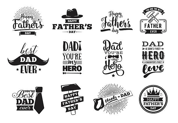 ilustrações, clipart, desenhos animados e ícones de dia dos pais feliz conjunto. vetor tipografia. - father